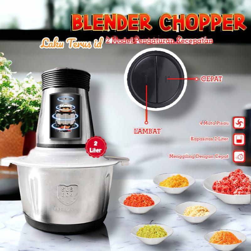 Jual LT Blender Chopper Daging Serbaguna Stainless 2 Liter | Shopee ...