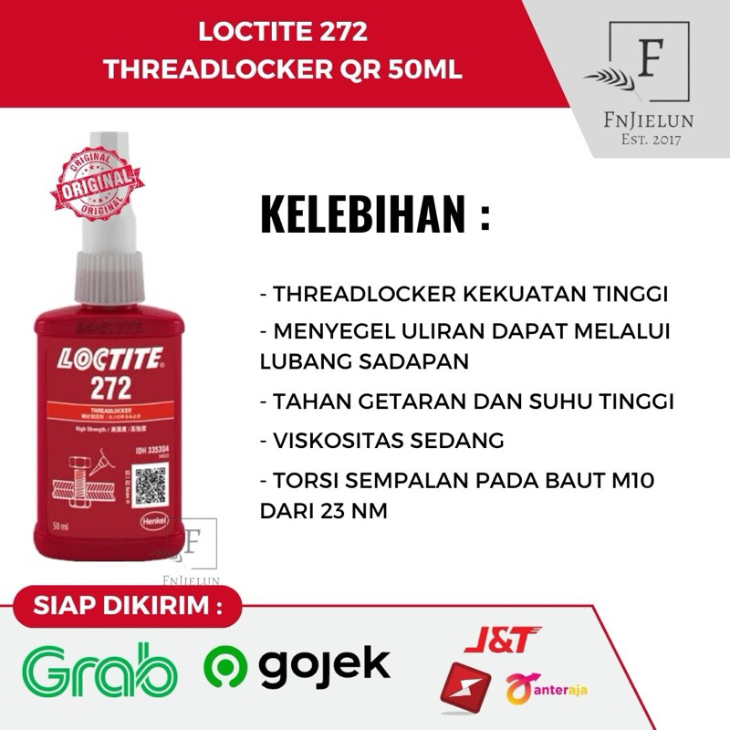 Jual Loctite 272 Lem Baut Threadlocker High Strength QR 50ml | Shopee ...