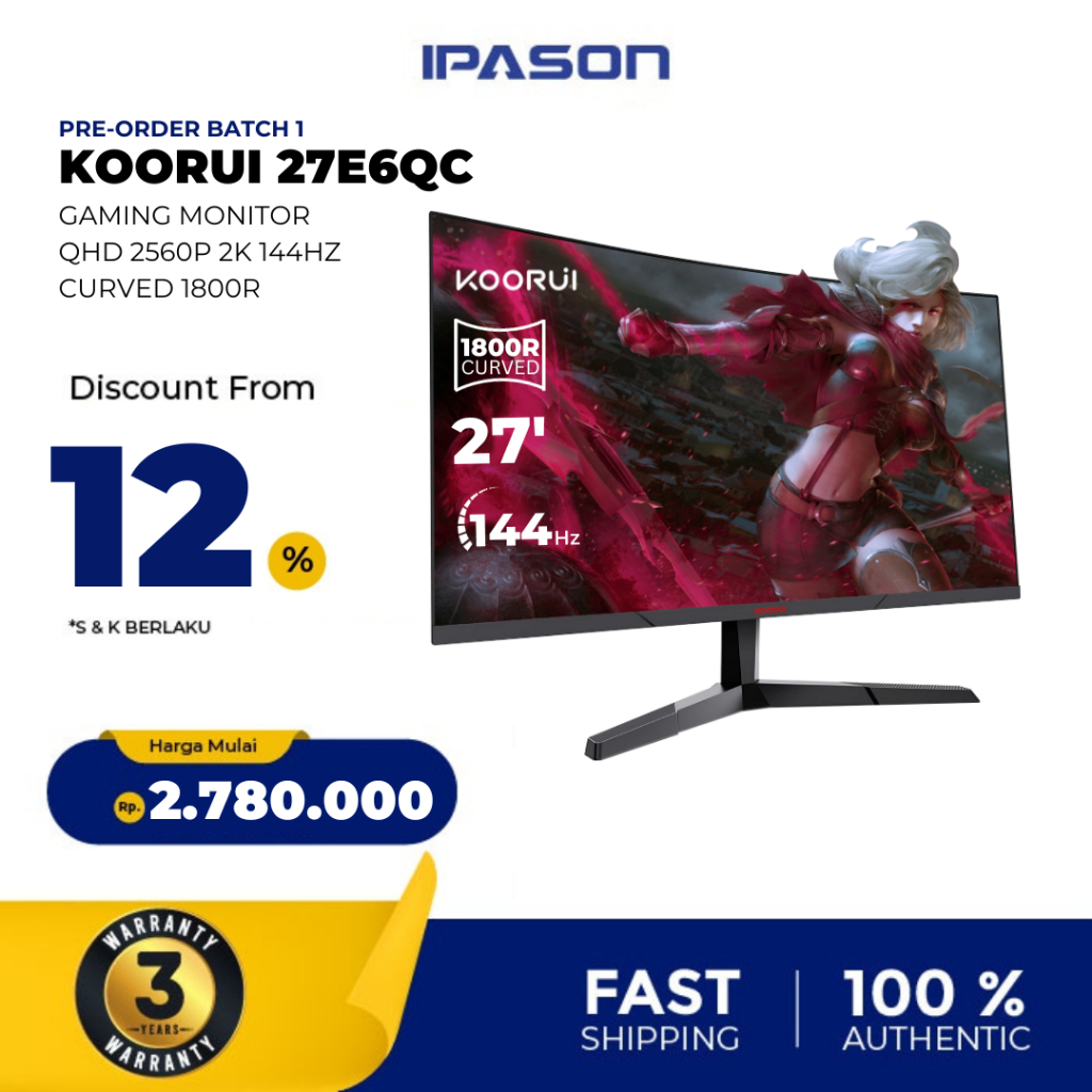 Jual KOORUI 27-inch Gaming monitor QHD 2560P 144Hz 1800R VA 27E6QC ...