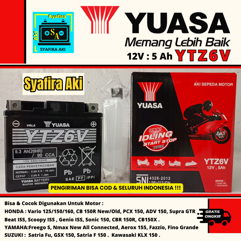Jual AKI MOTOR NMAX NEW ALL CONNECTED, AEROX 155 NEW, FAZZIO YTZ6V