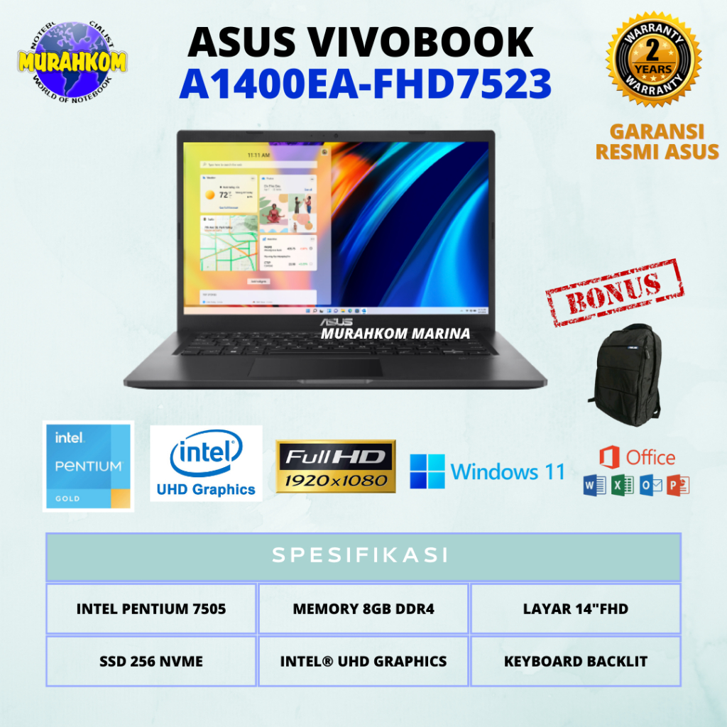 Jual Asus Vivobook A1400ea Fhd7523 Pentium Gold 7505 Ram 8gb 256gb Ssd 140 Fhd Win 11ohs 6257