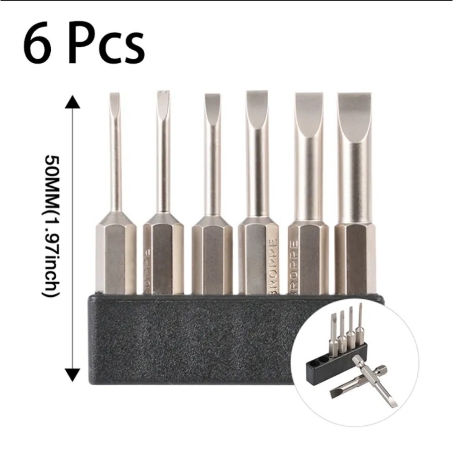 Jual Set 6pcs Mata Obeng flat Min Minus Hex Shank 1/4 50mm 2.0