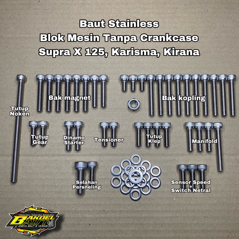 Jual Baut Blok Mesin SUPRA X 125 KARISMA KIRANA Baut L Stainless Anti