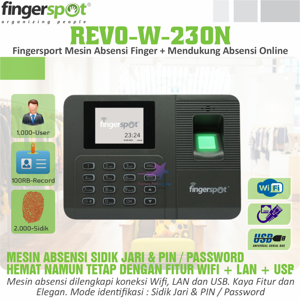 Jual Mesin Absensi Fingerprint Fingerspot Revo W 230n W230n Wifi Lan