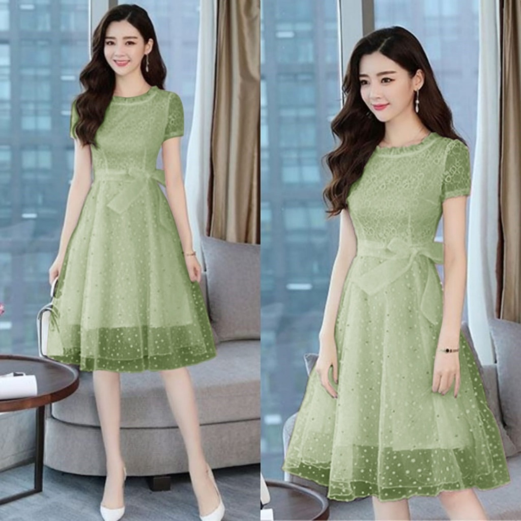 Jual MINI DRESS BROKAT TILE DOT DRESS BRUKAT NATAL ALICIA DRESS FASHION