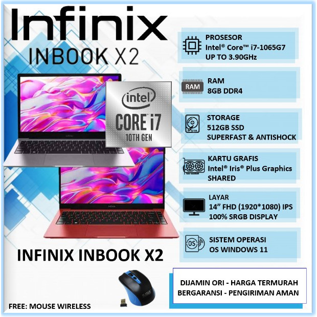 Jual Laptop Infinix Inbook X2 Intel i7 8GB 512GB SSD 14