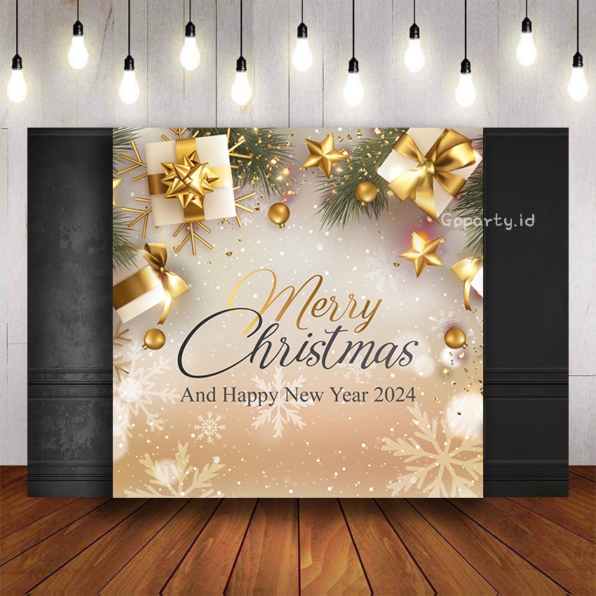 Jual MERRY CHRISTMAS BACKDROP GOLD SPANDUK BANNER NATAL BACKGROUND