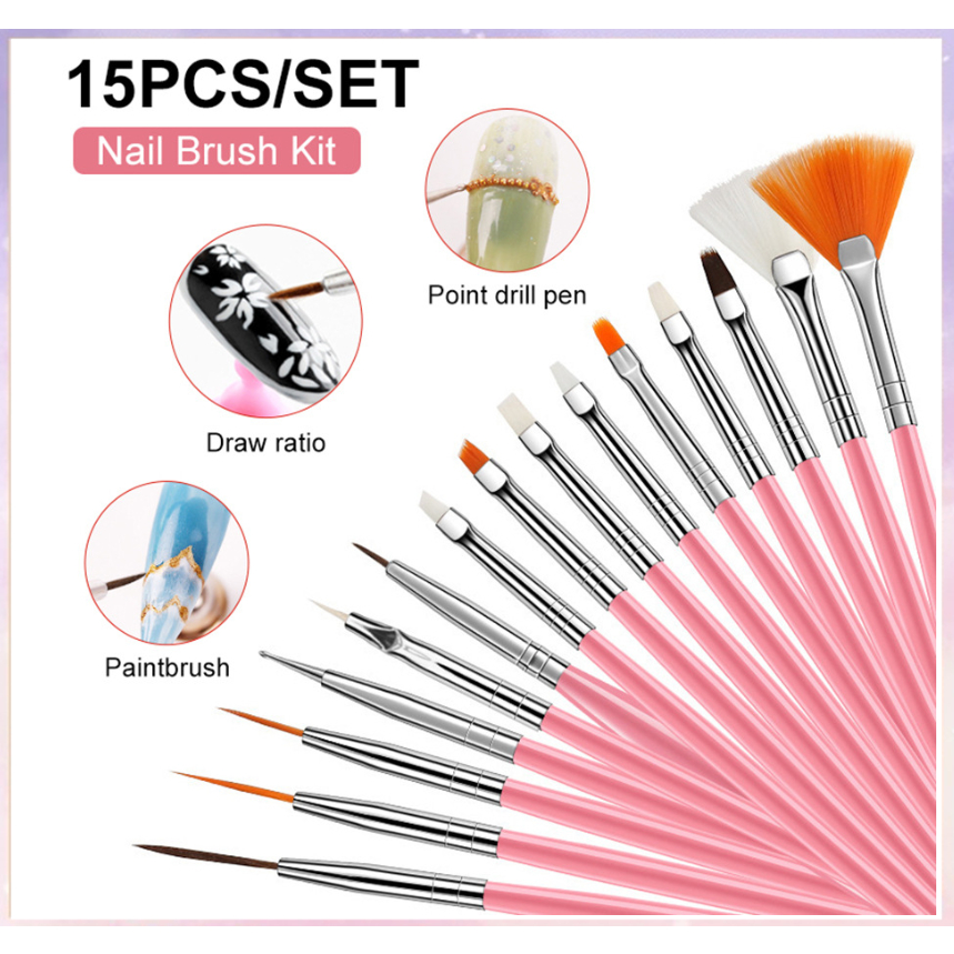 Jual Kuas Nail Set Kuku Art Tools 15Pcs UV Gel Polish Drawing Brushes ...