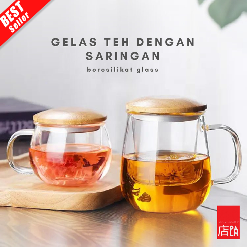 Jual Gelas Teh Saringan Kaca Tea Cup Mug With Infuser Filter 420ml Shopee Indonesia 5294