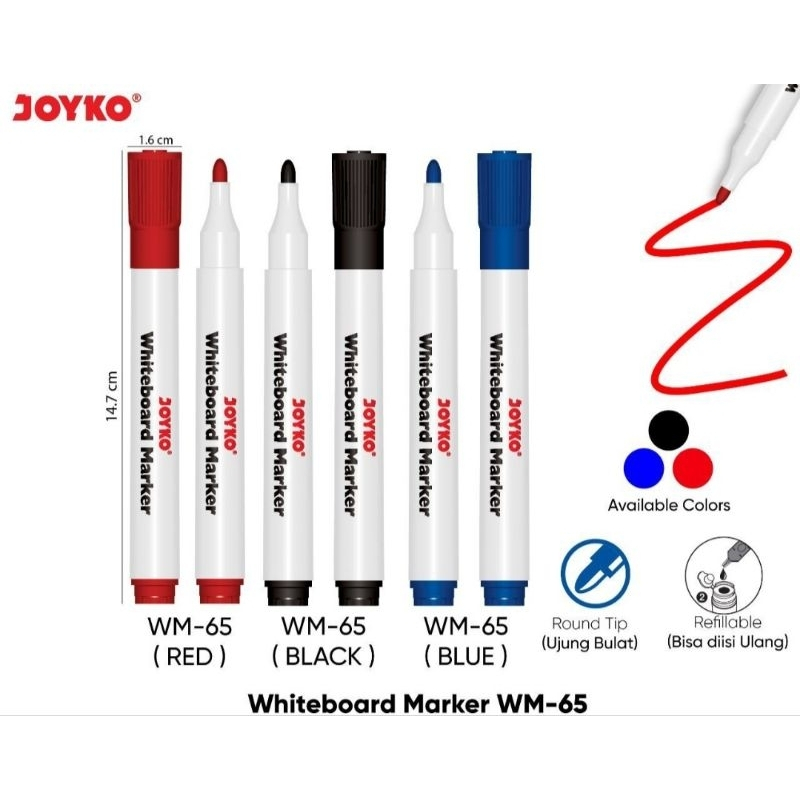 Jual WHITEBOARD MARKER JOYKO WM-65 HITAM PAPAN TULIS BISA DIHAPUS AMAN ...