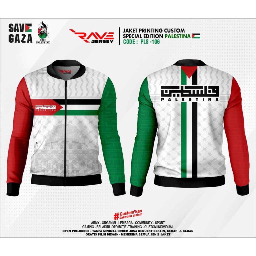 Jual JAKET SAVE GAZA PALESTINA SESI 2 FULL PRINTING SUBLIMATION CUSTOM ...