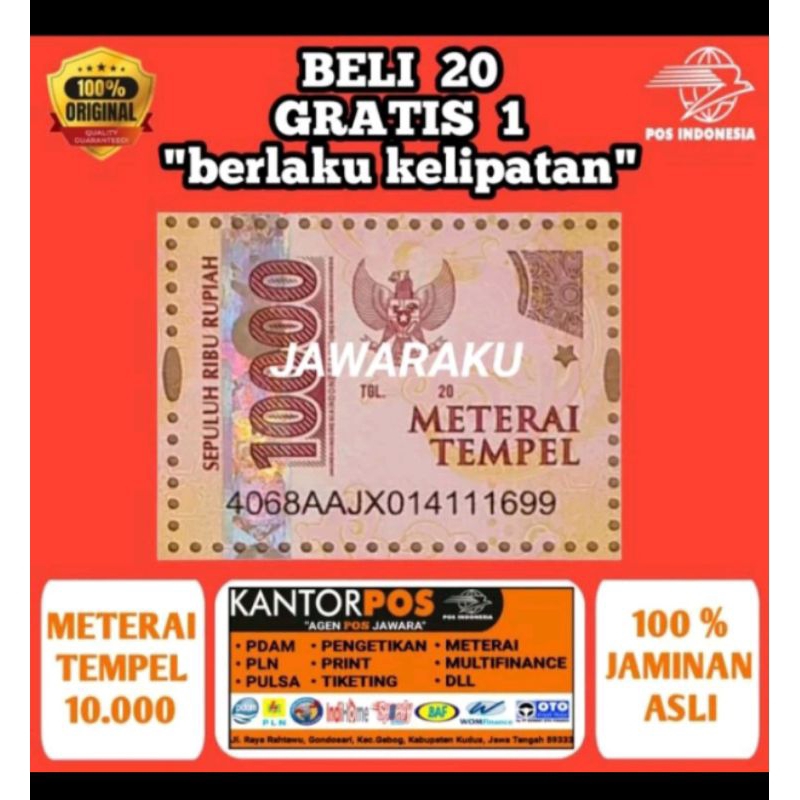 Jual Materai Tempel 10000 Original Pos Indonesia Shopee Indonesia