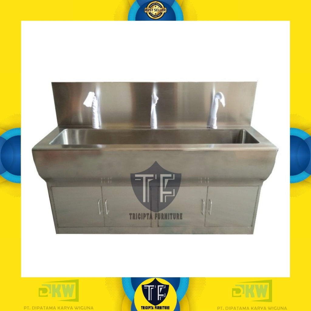 Jual Wastafel 3 Bay Three Person Manual Scrub Station Sink Pedal ...