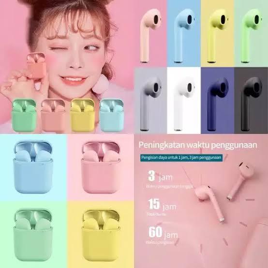 Jual Headset Bluetooth i12 TWS Warna Macaron Wireless Earphone Inpods
