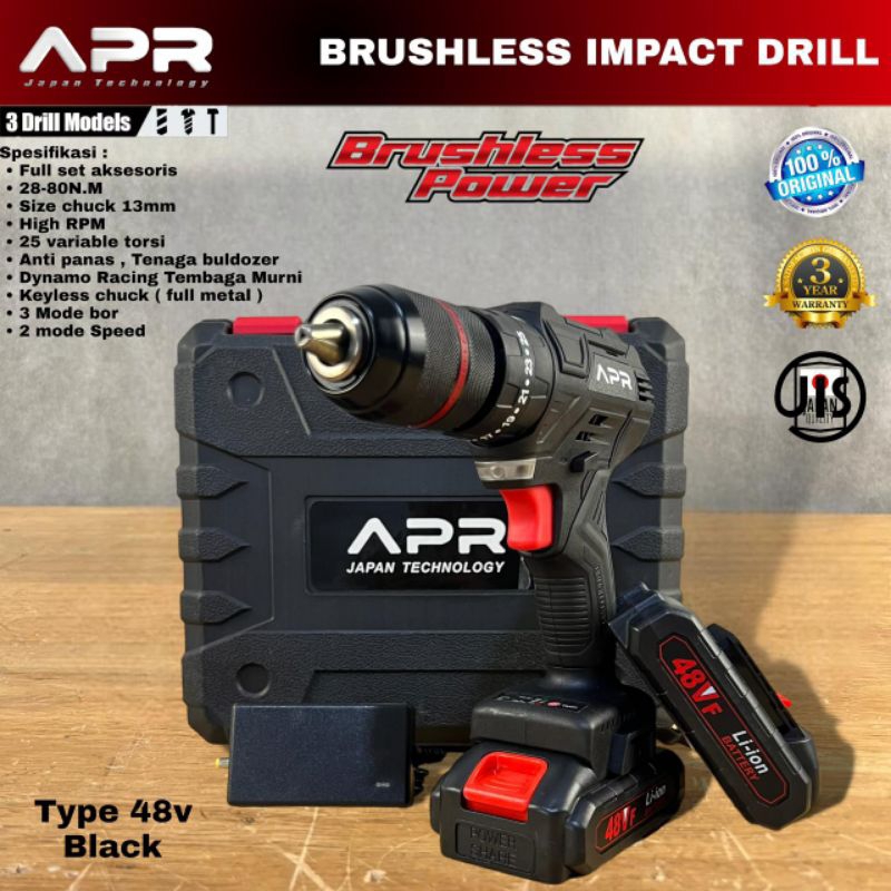 Jual Apr Bor Baterai Bor Cordless Apr Japan A V Mm Chuck Besi Impact Drill Black Edition