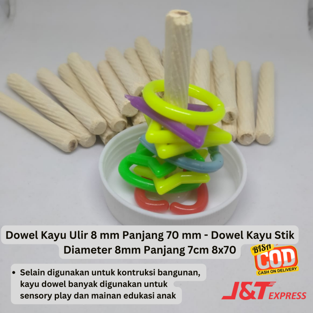 Jual Dowel Kayu Ulir 8 Mm Panjang 70 Mm Dowel Kayu Stik Diameter 8mm