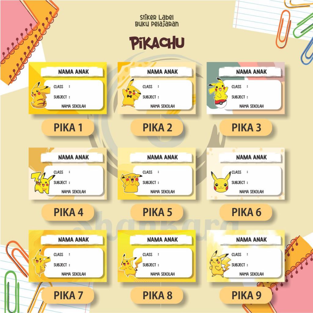 Jual ( 30pcs ) Stiker Label Buku Pelajaran TEMA PIKACHU / Stiker Mapel ...