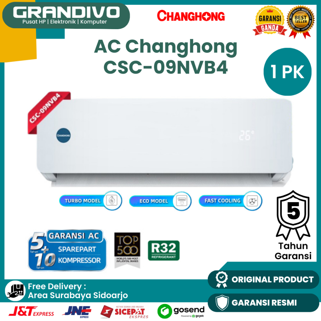 Jual AC Changhong 1PK CSC 09NVB4 9000BTU Turbo Cool Low Watt Garansi ...