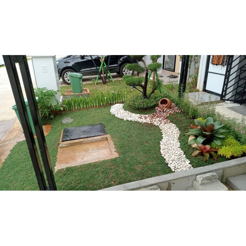 Jual Pembuatan taman rumput golf dan batu koral desain minimalis