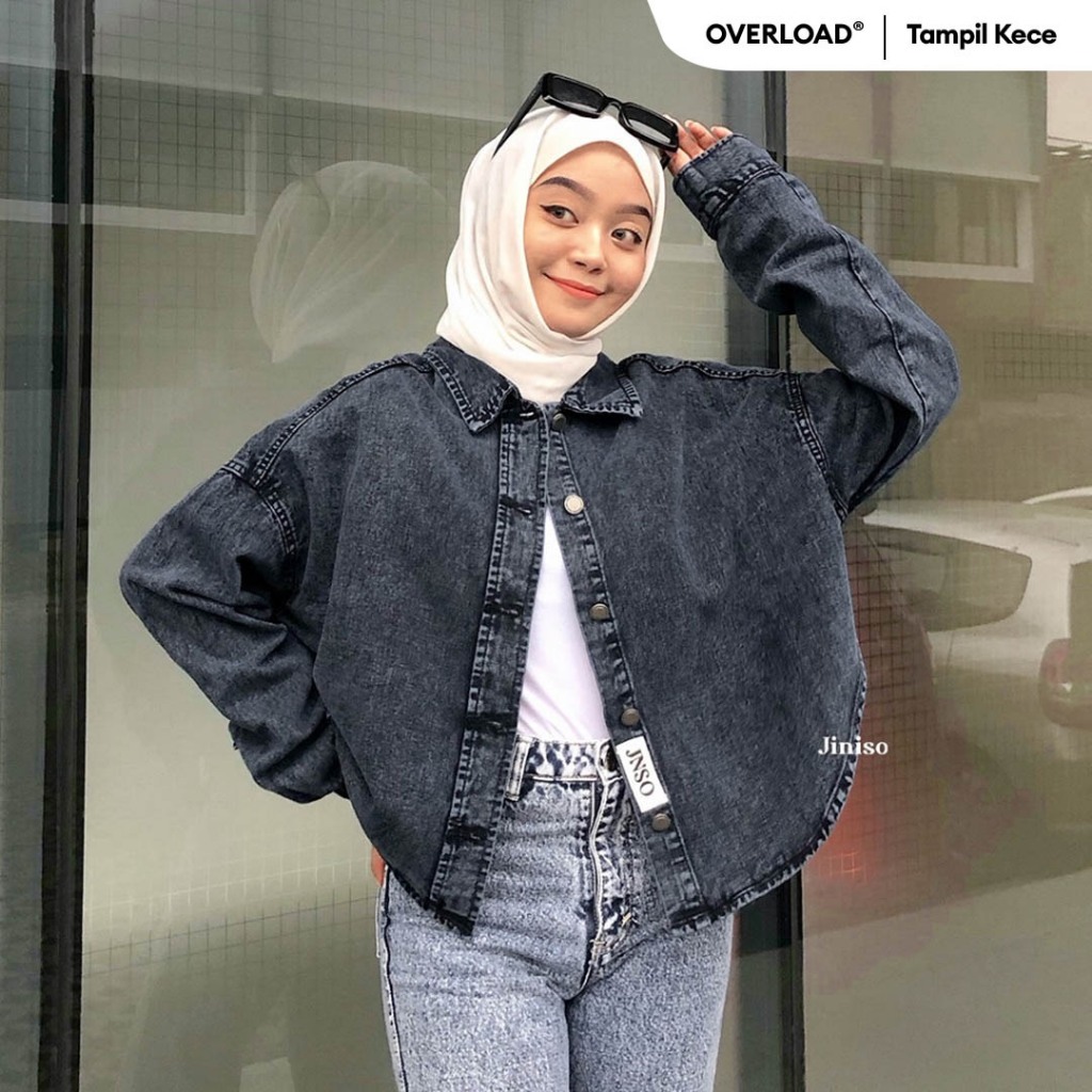 Jual JINISO Jaket Crop Jeans Oversize Belle Basic Black Acid