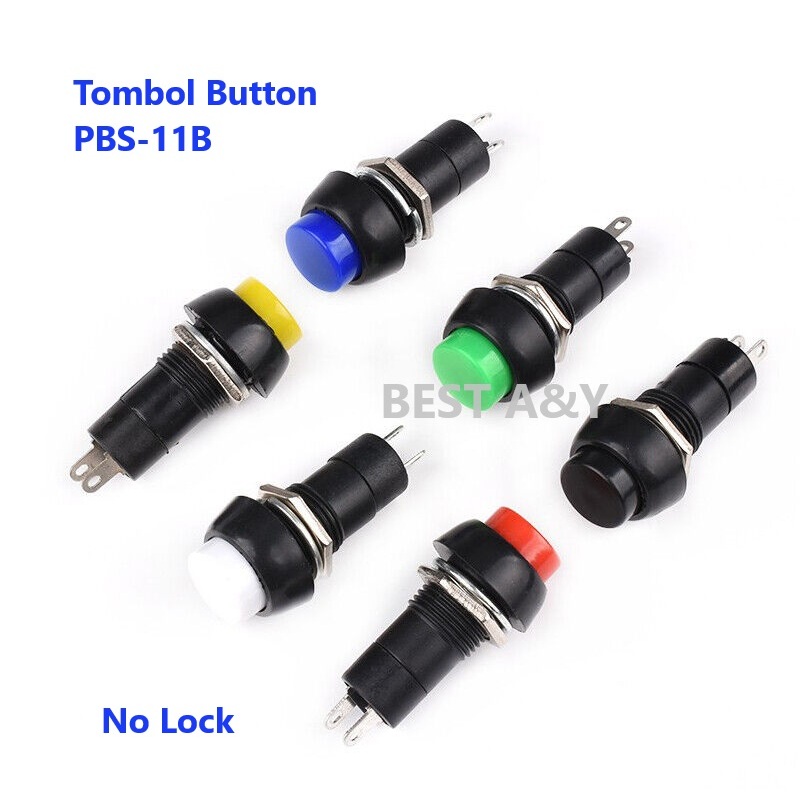 thumbnail image 2 of 100-Pack 12mm Green Momentary Push Button Switches – SPST OFF-ON, 12V, 3A, PBS-11B (Solder Lug) 2 of 5