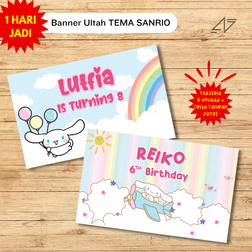 Jual Banner Ultah Anak Tema Sanrio Cinamoroll Kurumi Spanduk Ulang