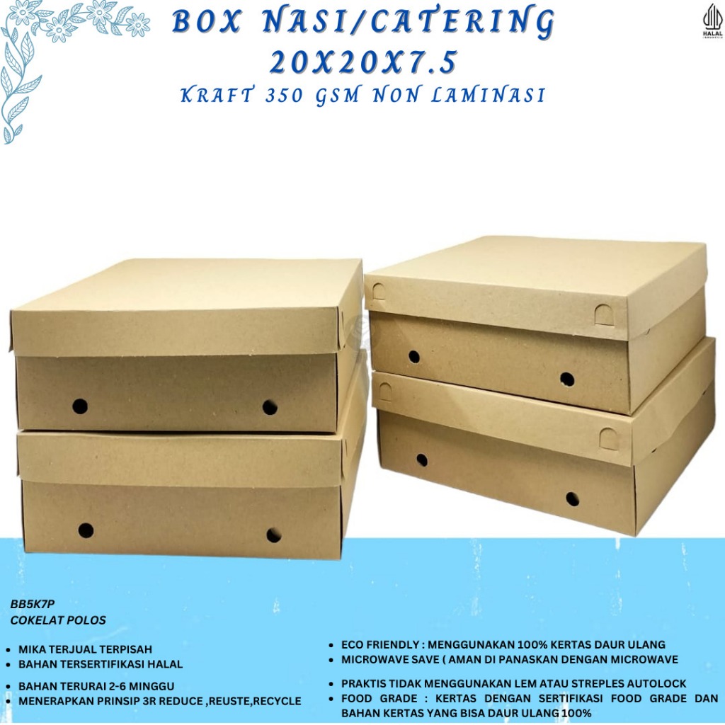 Jual Dus Nasi 20x20 Box Catering Kraft Bahan 350 Gsm (BB5-K7P) | Shopee ...