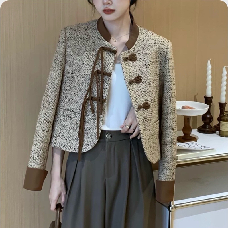 Jual WW.COID — Chinese Style Blazer Tweed Khaki Woven As Cheongsam ...