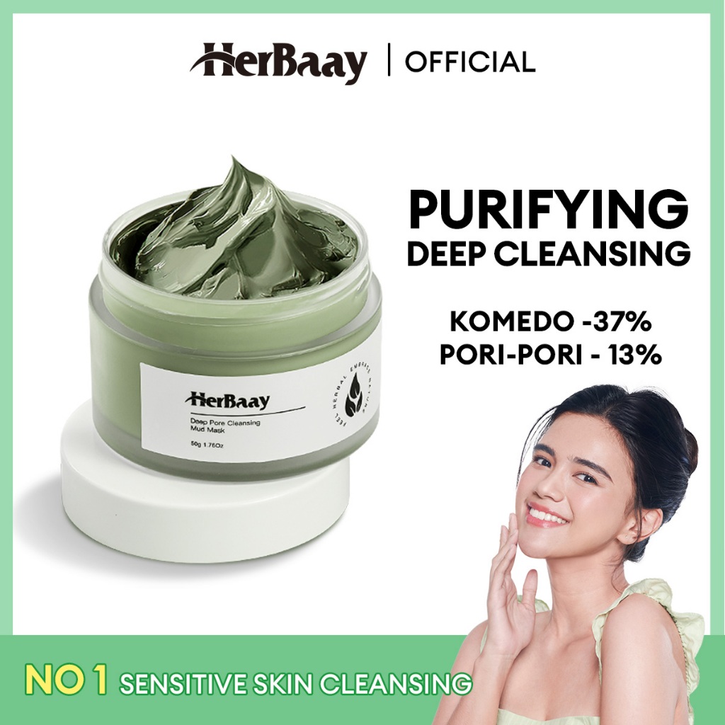 Jual HerBaay Clay Mask Purifying Deep Pores Cleansing Mud Mask 50g ...