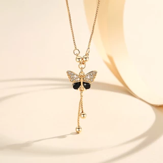 Lanme Jewelry Kalung Wanita Titanium Kupu -Kupu Panjang Liontin Kristal Wanita Anti Karat Lapis Emas Perhiasan Aksesoris Fashion LM188
