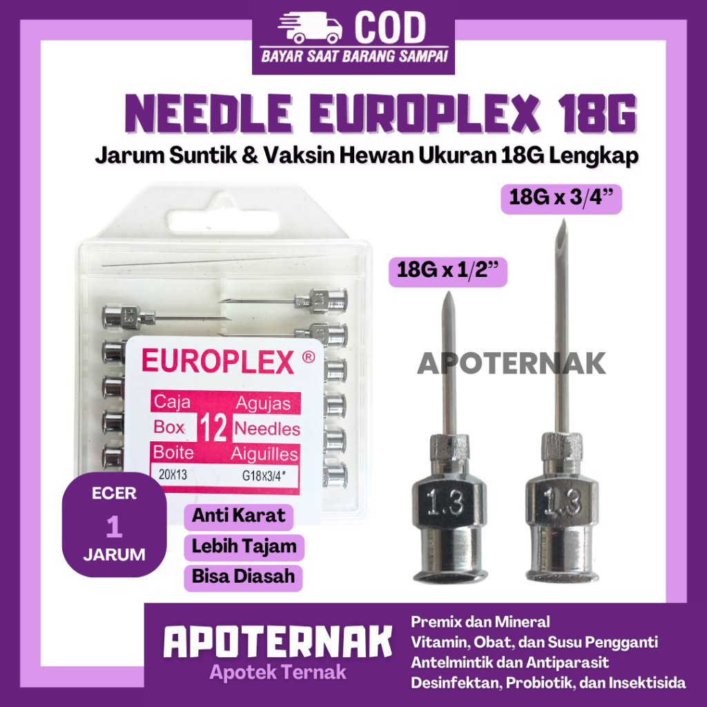 Jual JARUM EUROPLEX 18G ECER 1 Jarum | Needle Syringe Europlex | Needle ...