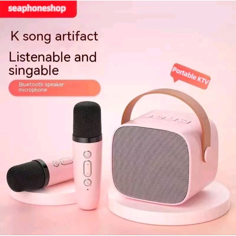 Jual Wireless Portable Karaoke Super Bass mini Speaker Bluetooth 2 mic ...