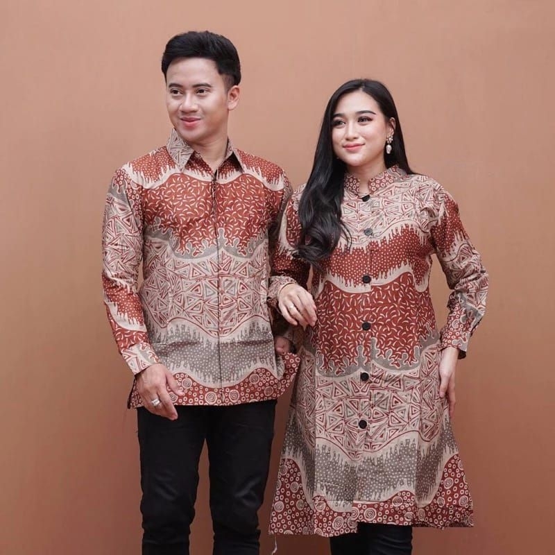 Jual Batik Tunik Couple Modern Set Pakaian Kemeja Batik Pria Couple ...