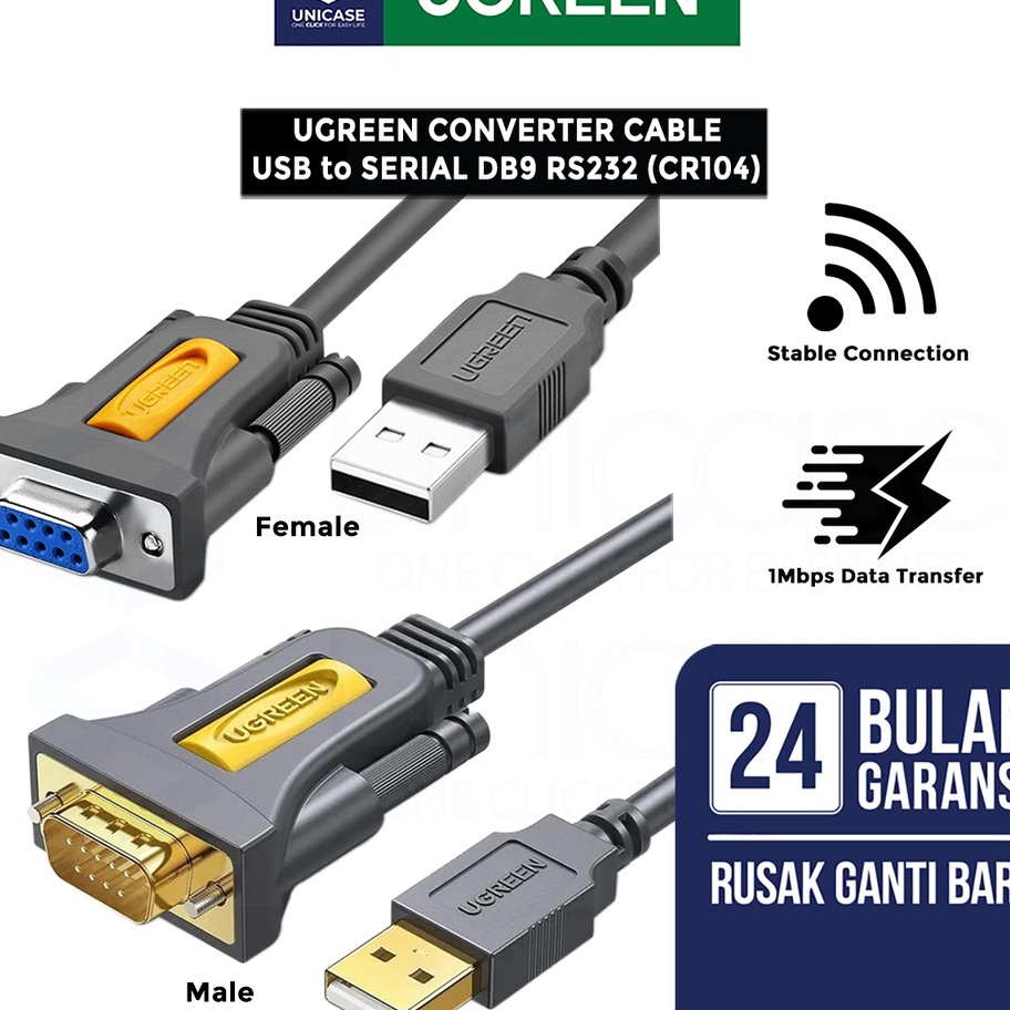 Jual Ready Stock Converter Adapter Cable USB to Serial DB9 RS232 UGREEN ...