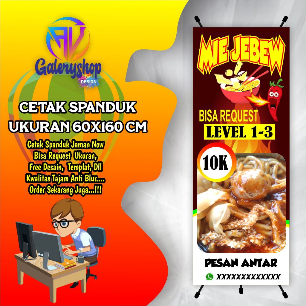 Jual Cetak Spanduk Banner Jualan Mie Jebew Dll Ukuran 60x160cm