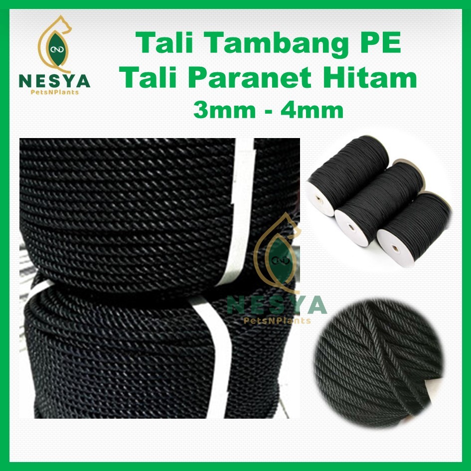 Jual Tali Tambang Hitam 3mm 4mm Tali Paranet Tali Serbaguna Ecer Per