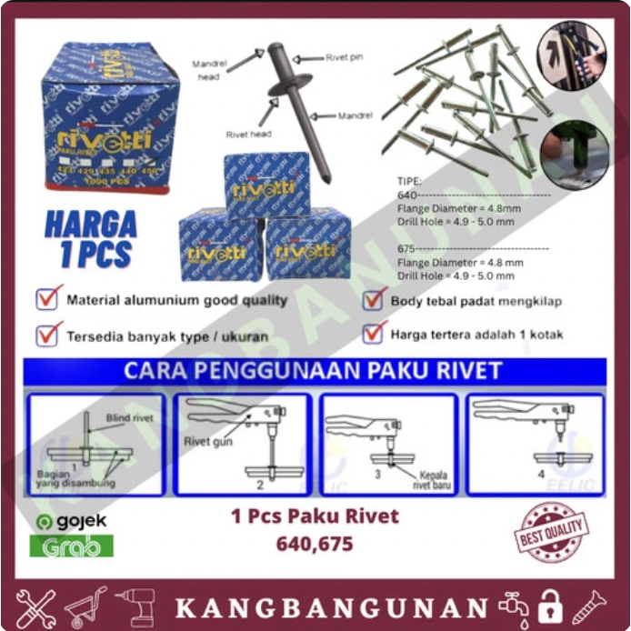 Jual Paku Rivet Type 640, 675 Blind Rivet Paku Tembak sip Punya ...