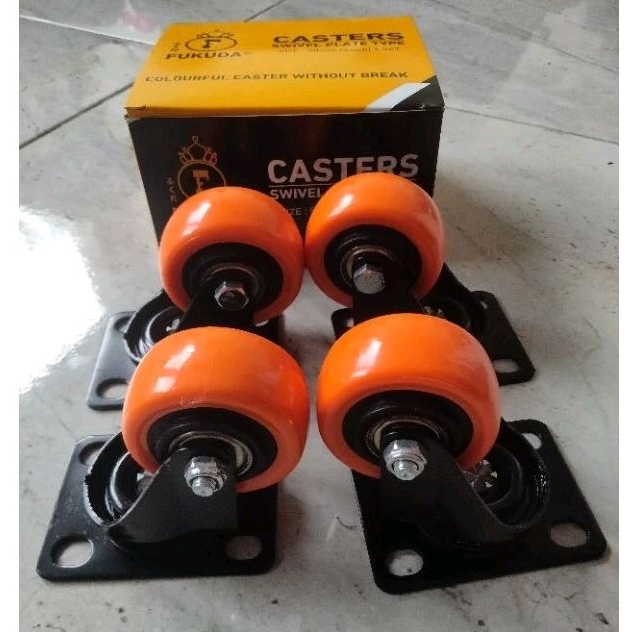 Jual (1set = 4pcs) Roda Caster PU Polyurethane 2 inch Hidup Tanpa Rem ...