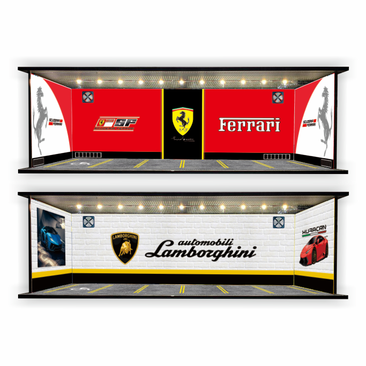 KRMK DIORAMA Garasi 1/64 GARAGE LAMBORGHINI FERRARI WITH LED LAMP