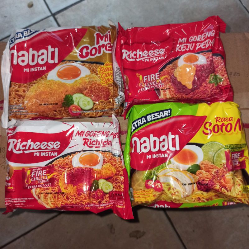 Jual Mie Nabati Richeese Goreng Keju Pedas Soto Paket Murah Bungkus