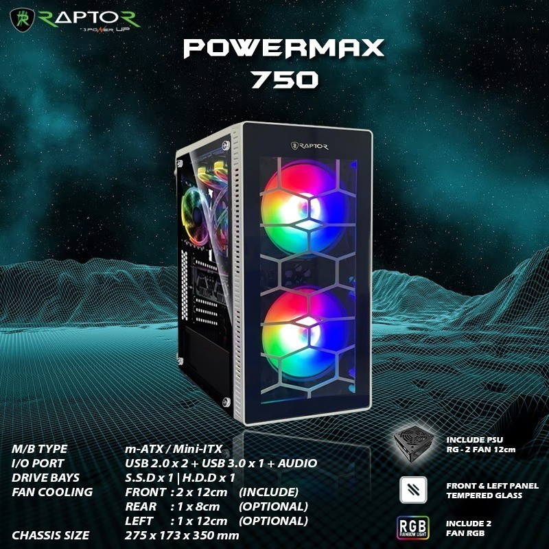 Jual Casing PC POWER UP Powermax CPM 750 BLACK include PSU & 2 FAN RGB ...