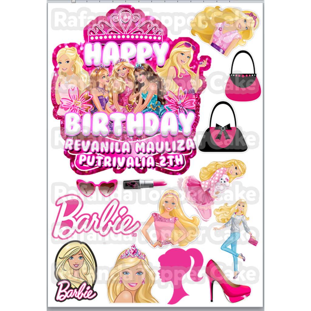 Topper kue ulang tahun Barbie gratis custom nama