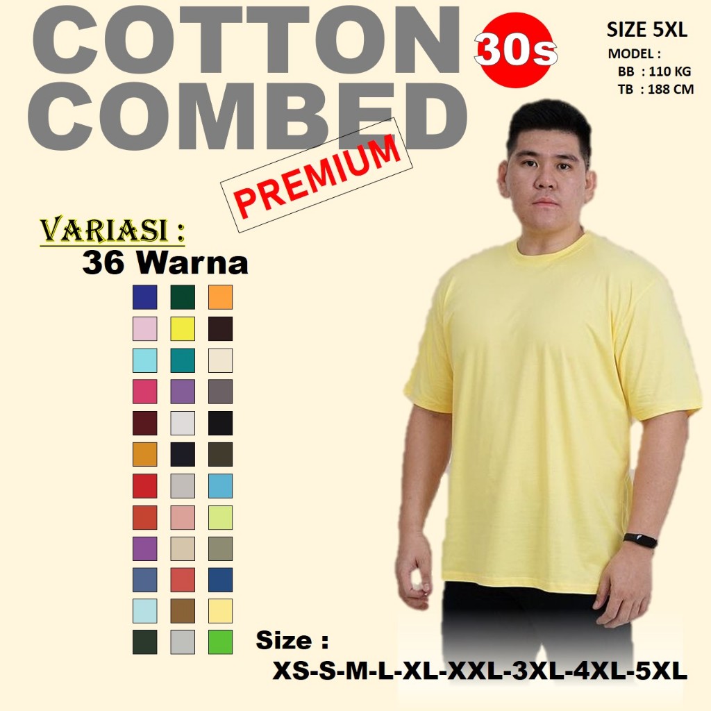 Jual Kaos Polos Jumbo Big Size Cotton Combed S Premium Lengan Pendek Unisex Shopee Indonesia