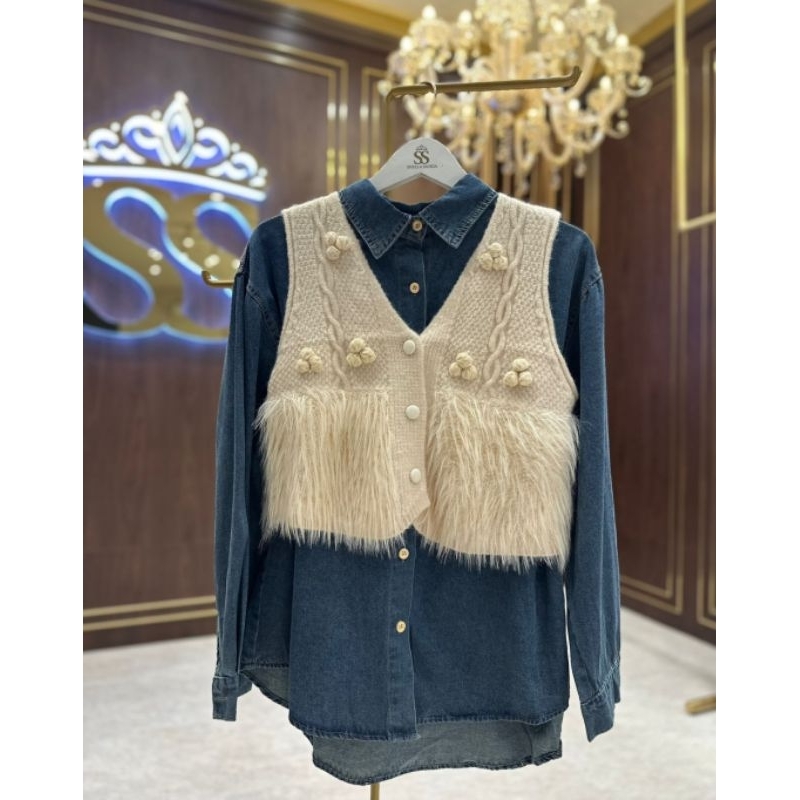 Jual Atasan Jeans Rompi Bulu by Shellasaukia | Shopee Indonesia