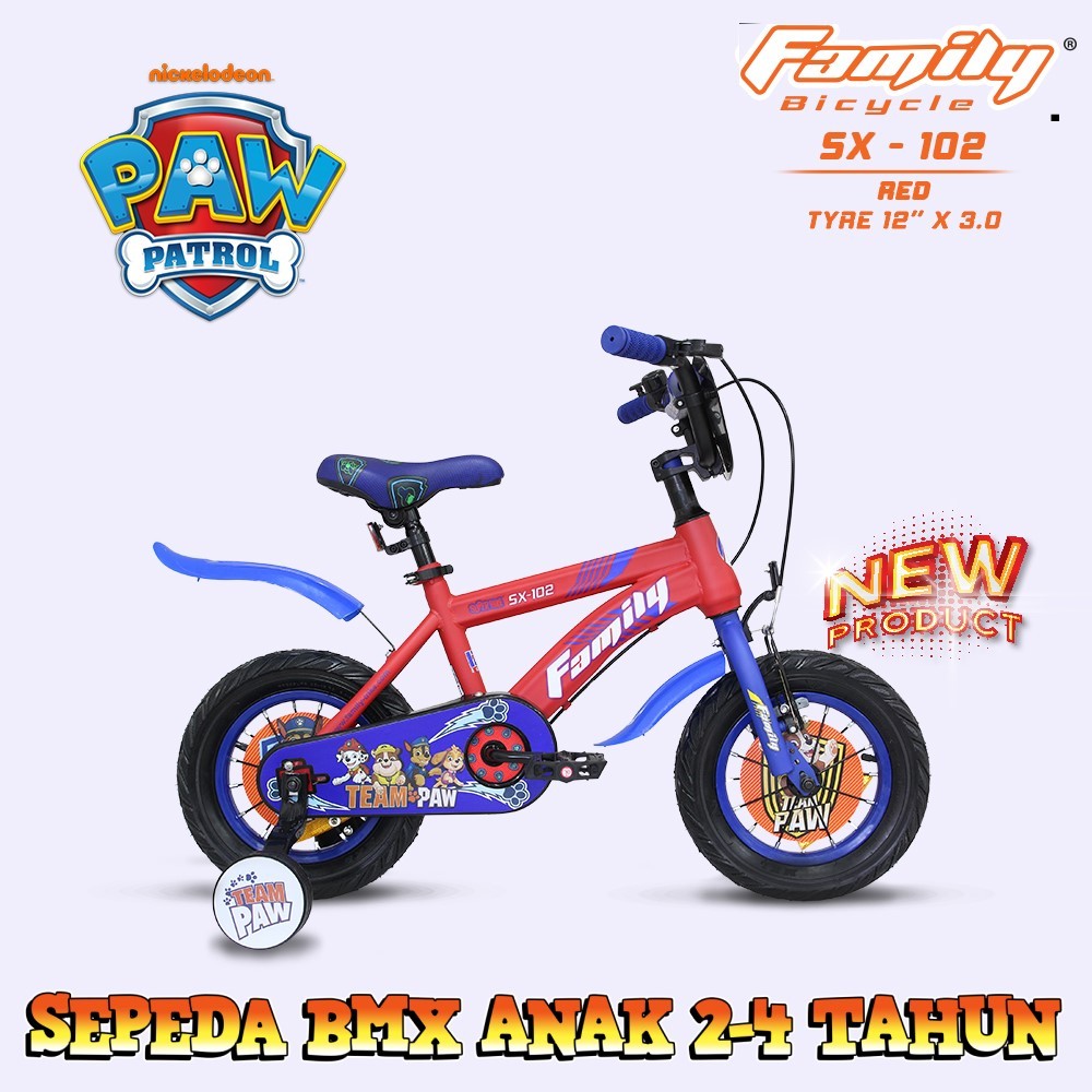 Family Sepeda BMX Paw Pa7rol SX102 12 16 Inch Ban Gendut Rangka Steel  Anak Laki-Laki 2-7 Tahun