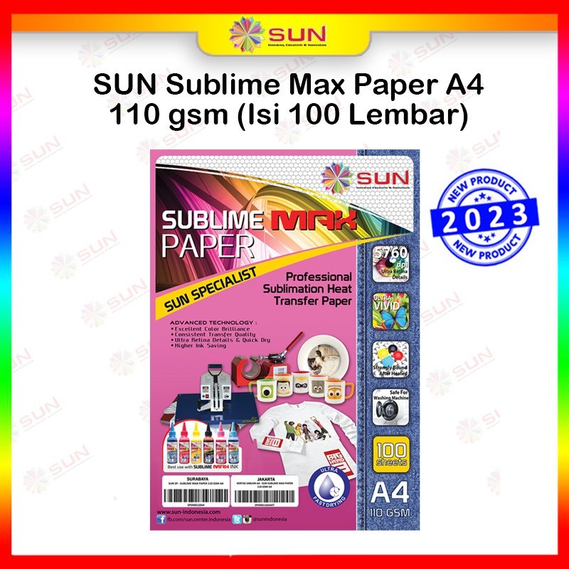 Jual Kertas Sablon Sublim Transfer Paper A4 Sun Sublime Max Paper 110 Gsm A4 100 Lembar 8421