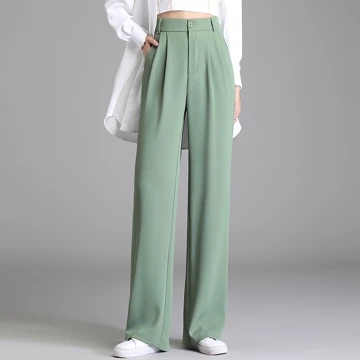 PETITE Loose Pants High Waist Celana Kerja Wanita Kulot Abu
