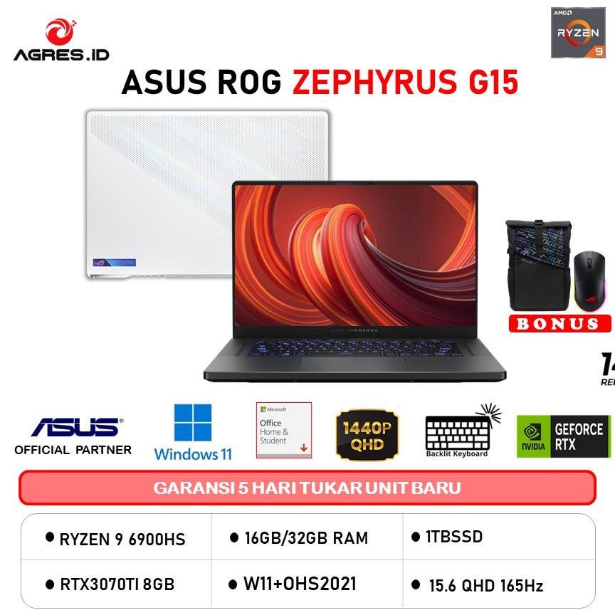 Jual ASUS ROG ZEPHYRUS G15 GA503RW RYZEN 9 6900HS RTX3070TI 8GB/ 32GB ...