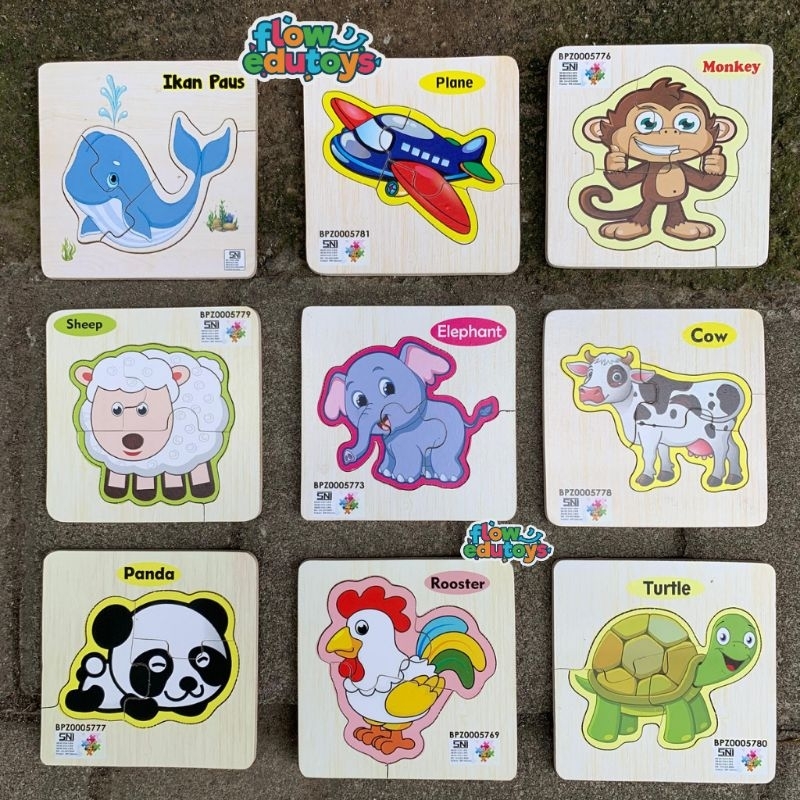 Jual Puzzle Edukasi Anak Seri Hewan Monkey Paus Gajah Domba Sapi Ayam ...