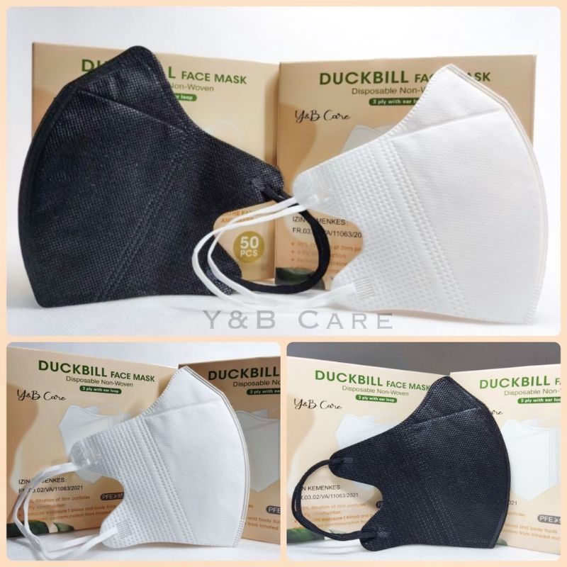 Jual Masker Duckbill Y&B Care 3Ply Premium Mask Putih Garis Seperti ...